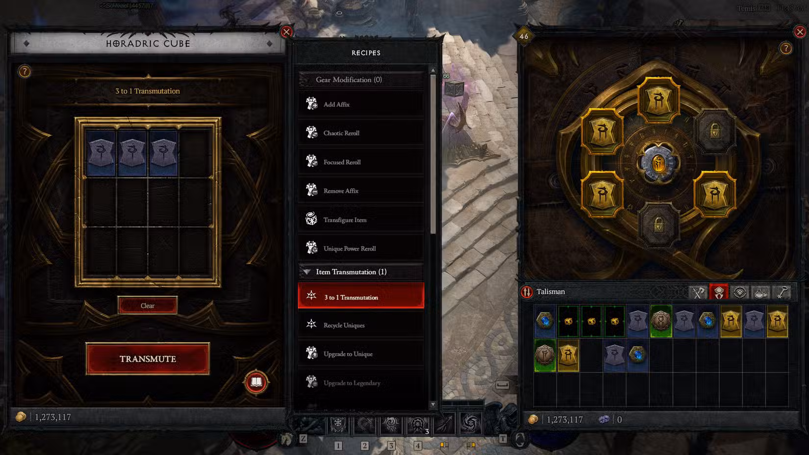 Uma captura de tela do Diablo 4 mostrando a tela de criação do Horadric Cube