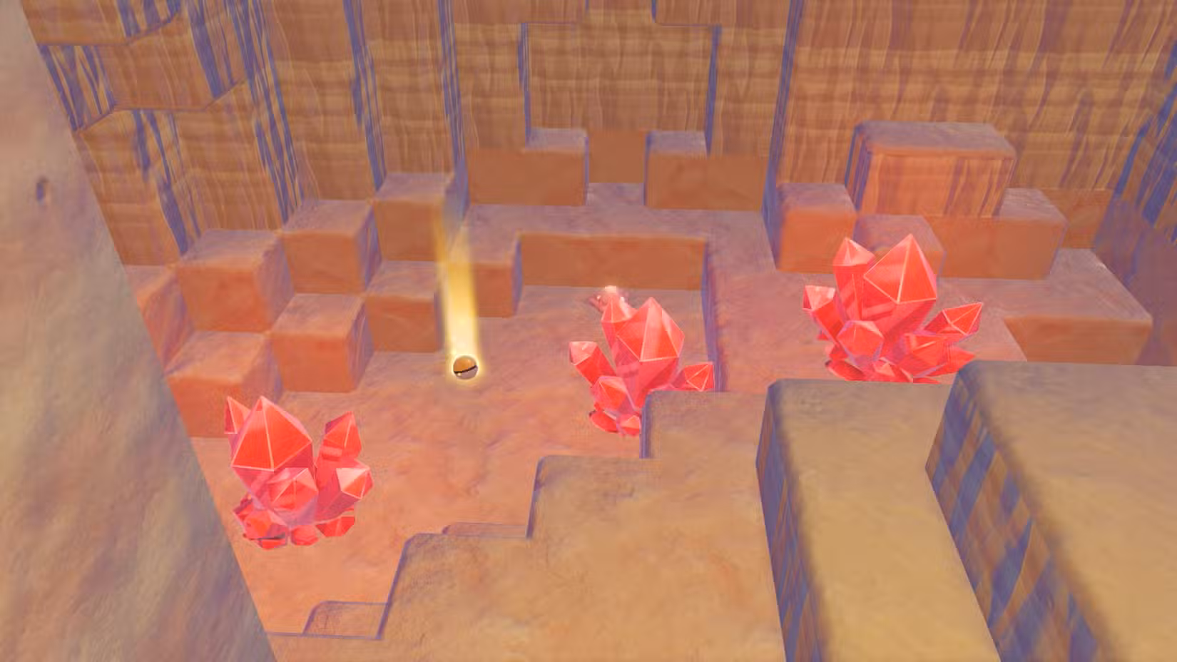 Uma caverna cheia de cristais vermelhos em Pokémon Pokopia