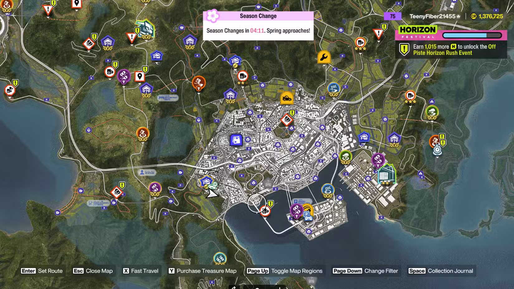 Uma captura de tela do Forza Horizon 6 mostrando o mapa mundial e o 
