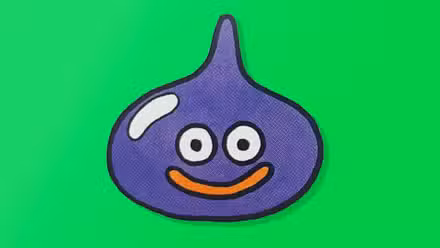 An early ink and watercolor illustration of a Dragon Quest slime by Akira Toriyama, from the book Dragon Quest Illustrations. The Slime is teardrop shaped with wide-open circular eyes and a smirking smile.