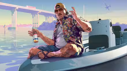 Artwork of a Florida guy in shorts with a beer sitting on a boat