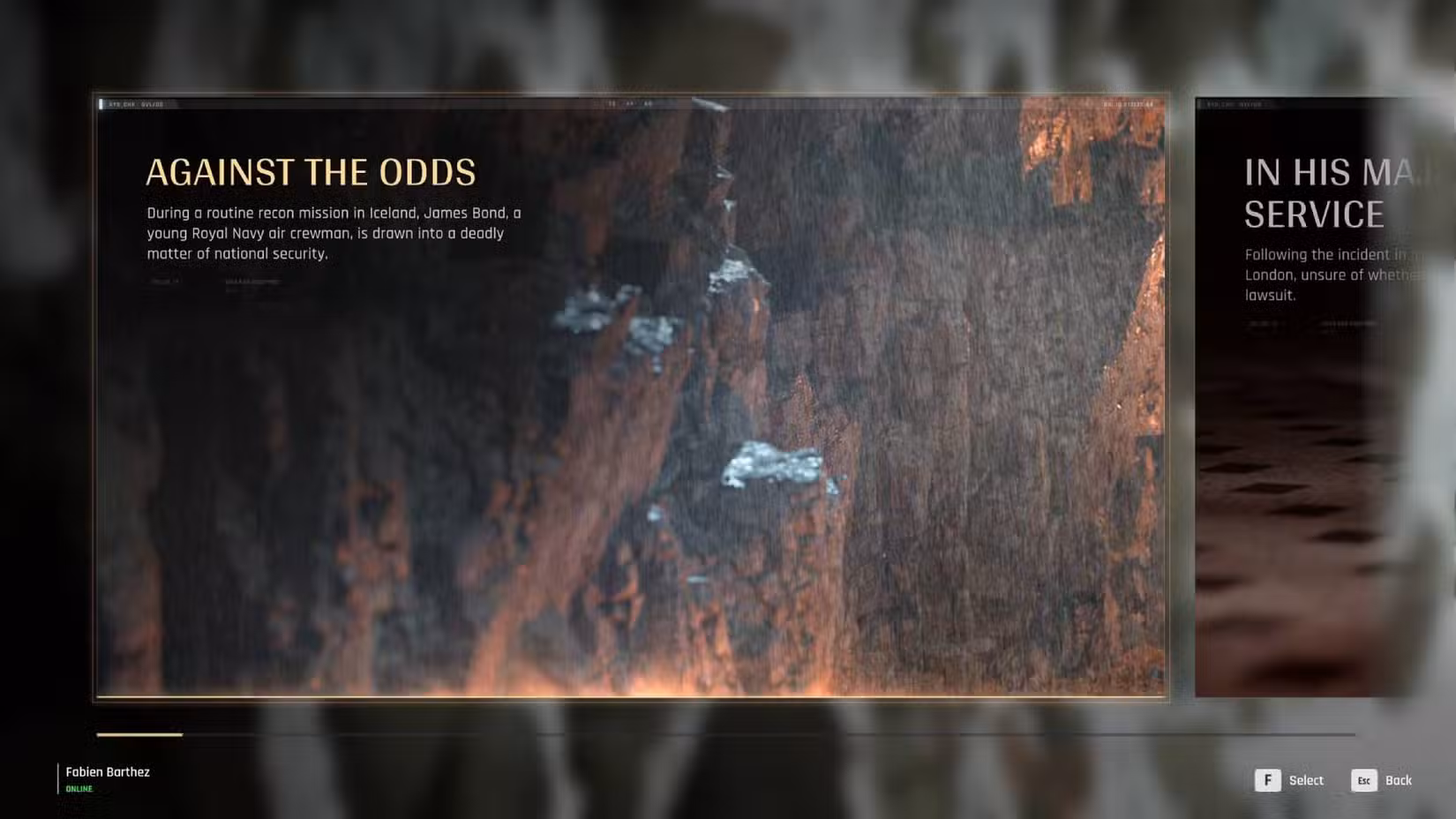 Chapter 1 in the chapter select screen in 007 First Light.