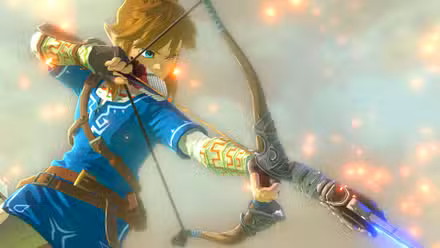 Link apontando uma flecha em The Legend of Zelda: Breath of the Wild
