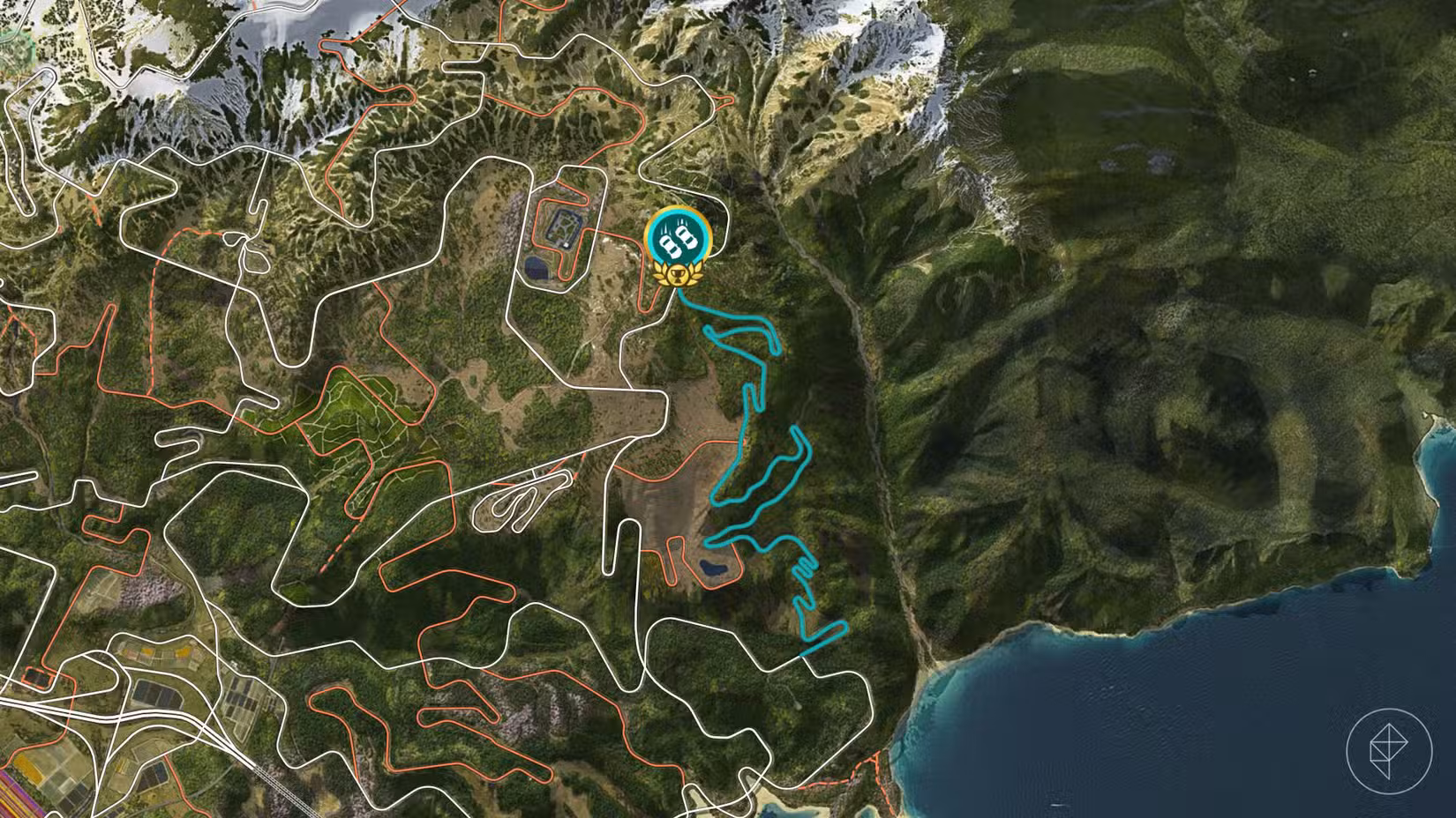 A pista da corrida de touge do Monte Haruna destacada no mapa do Forza Horizon 6.