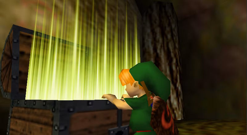 the legend of zelda ocarina of time - link opens chest