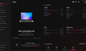 A screenshot from the Asus Armoury Crate software loaded on an Asus ROG Zephyrus G16