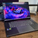 An Asus ROG Zephyrus G16 2026 shot from various angles on a test bench
