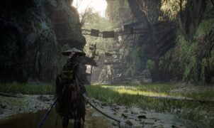 A woman stands before a ruined landscape