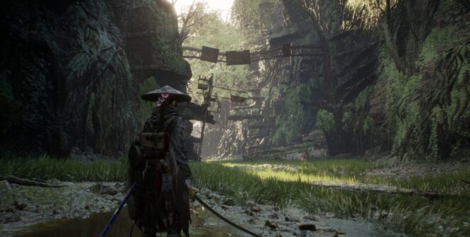 A woman stands before a ruined landscape