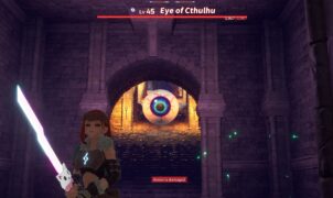 The Eye of Cthulhu boss in Palworld, part of the Sealed Realm of Terraria Dungeon.