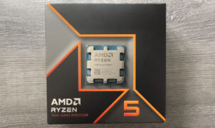 A photo of the retail packaging box for an AMD Ryzen 5 9600X processor