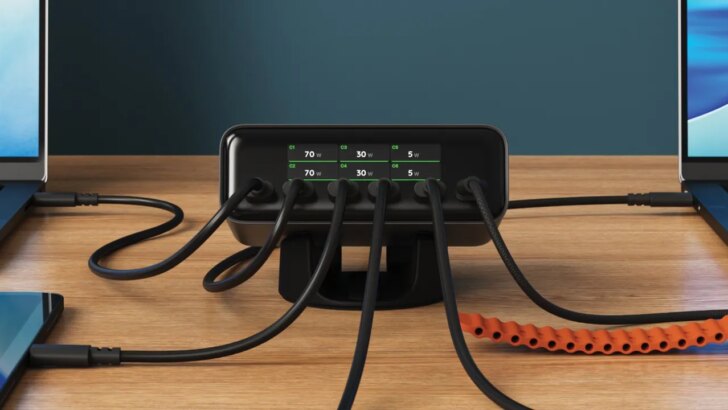 Carregador de mesa com seis portas USB-C e tela chega ao mercado com 240W de potência